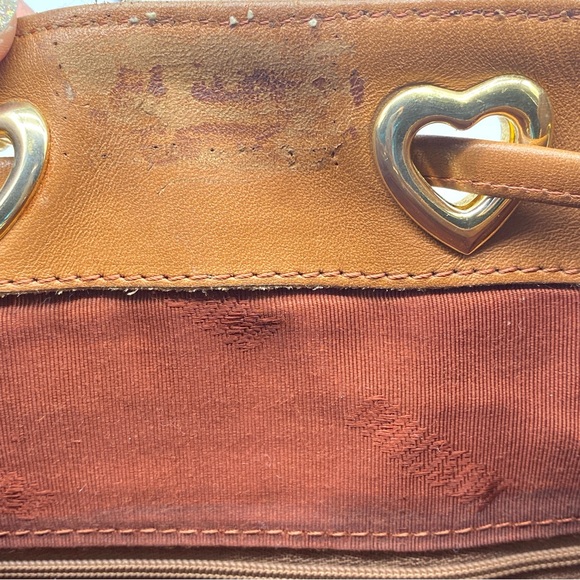 MOSCHINO TAN CANVAS LEATHER TASSEL GOLD HEART DRAWSTRING VINTAGE BACKPACK LARGE - Picture 8 of 10